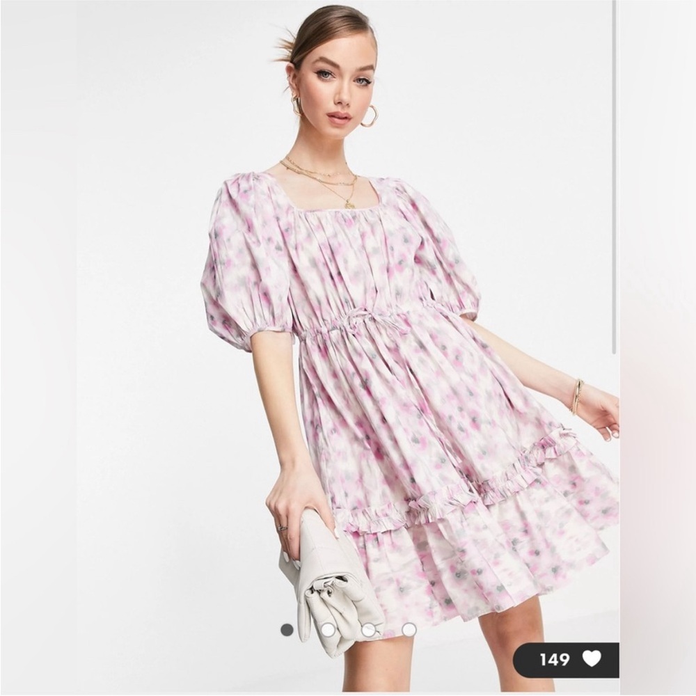 & Other Stories Tiered Puff Sleeve Babydoll Floral Smock Mini Dress XS NWOT